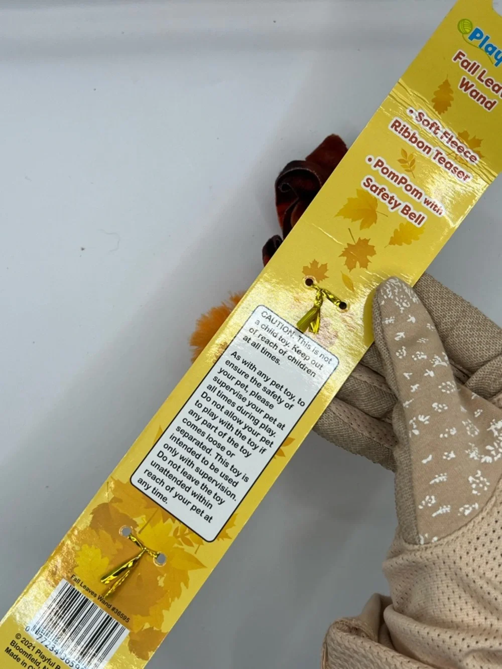Fall Leaves fleece Cat Wand Toy - Orange